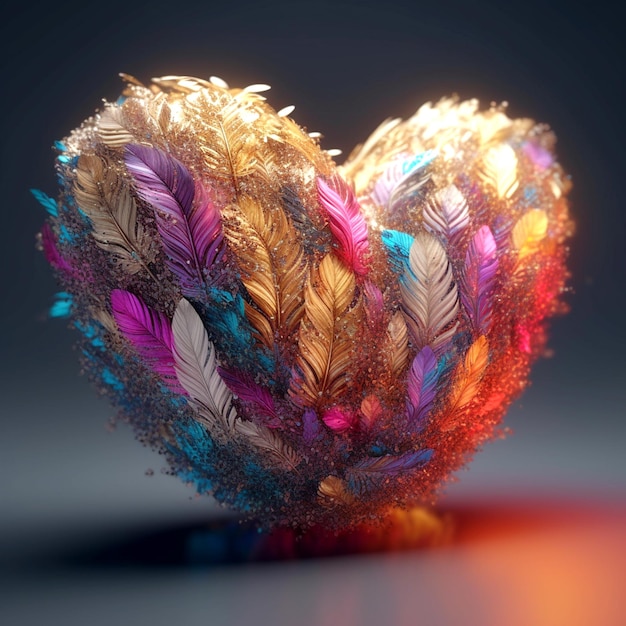 Heartshaped colorful soft feathers