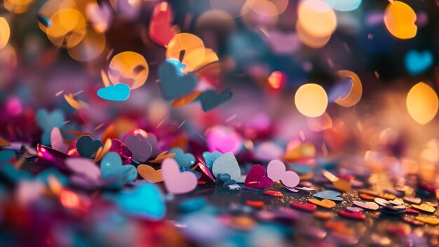 Foto pioggia di confetti a forma di cuore in una festa indimenticabile