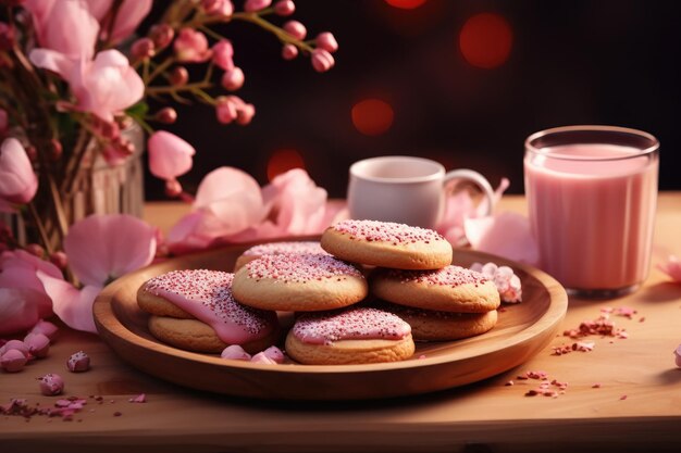 Photo heartshaped cookies minimal romantic scene generative ai