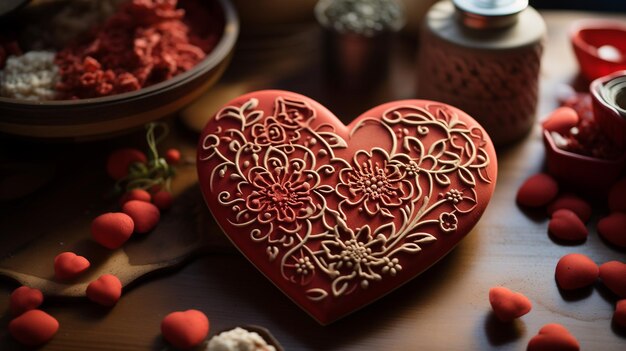 heartshaped cookies with a pattern of sugar icing