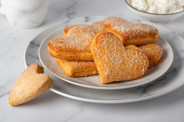 Heartshaped cottage cheese biscuits for breakfast