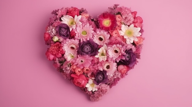 Heartshaped Flower Bouquet on Pink Background