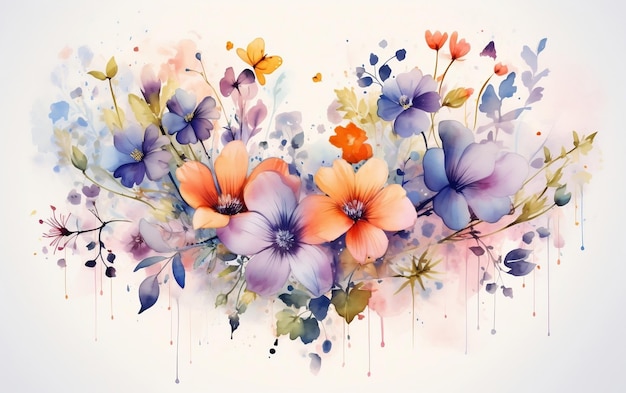 HeartShaped Flowers in Delicate Watercolor Generative Ai