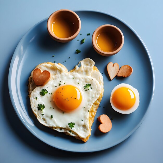 HeartShaped Fried Egg on Blue Plate