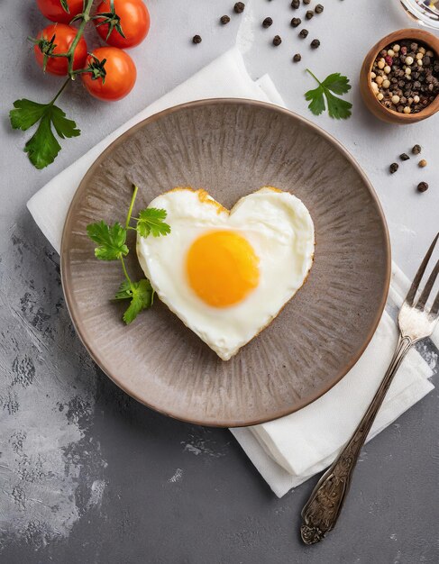 Photo heartshaped fried egg on a plate