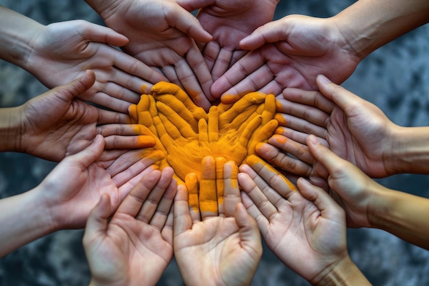 Heartshaped hands symbolize unity cooperation partnership teamwork and charity