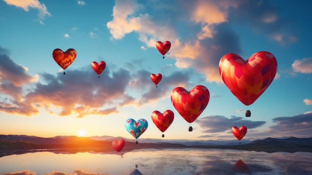Фото Горячие воздушные шары в форме сердца в небе