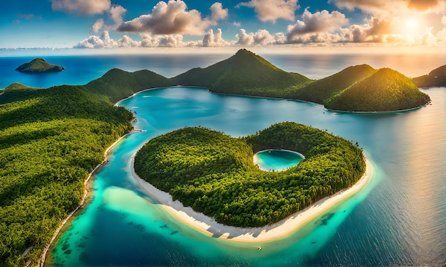 Heartshaped island in turquoise waters