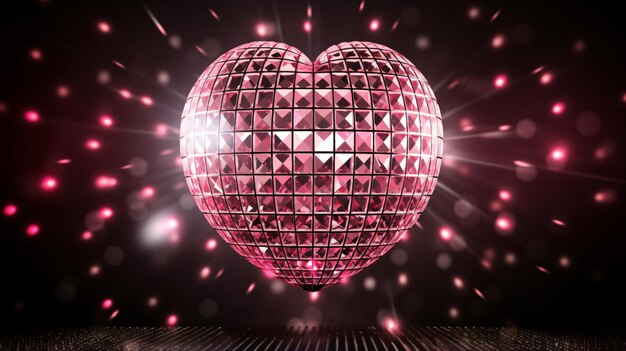 Heartshaped love symbol with a heartshaped disco ball