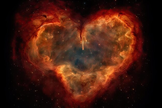 Heartshaped nebula with twinkling stars in the center created with generative ai