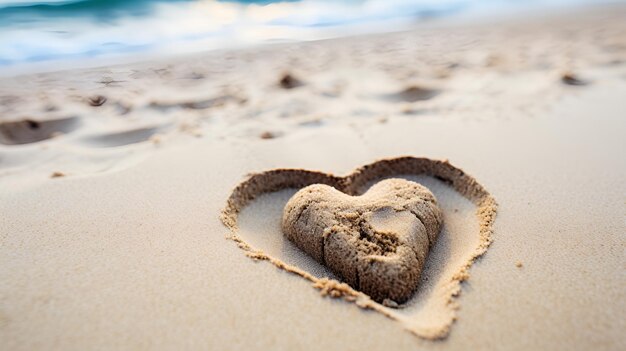 Foto un'impronta a forma di cuore nella sabbia della spiaggia