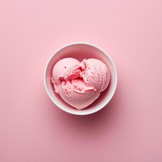 Heartshaped pink ice cream bowl on pink background