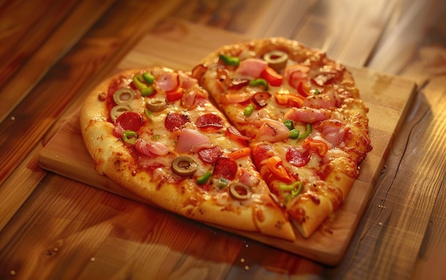 Heartshaped pizza on the wood background professional advertising food photo ai generated