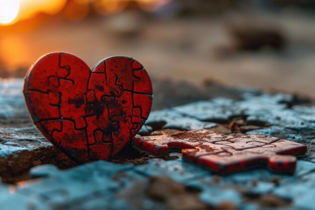 Un puzzle a forma di cuore a cui manca un pezzo che simboleggia l'incompletezza causata dall'assenza di gratitudine nelle relazioni