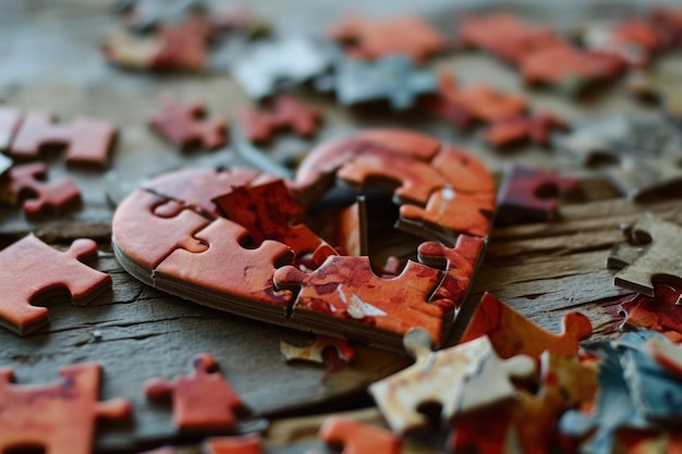 Un puzzle a forma di cuore a cui manca un pezzo che simboleggia l'incompletezza causata dall'assenza di gratitudine nelle relazioni