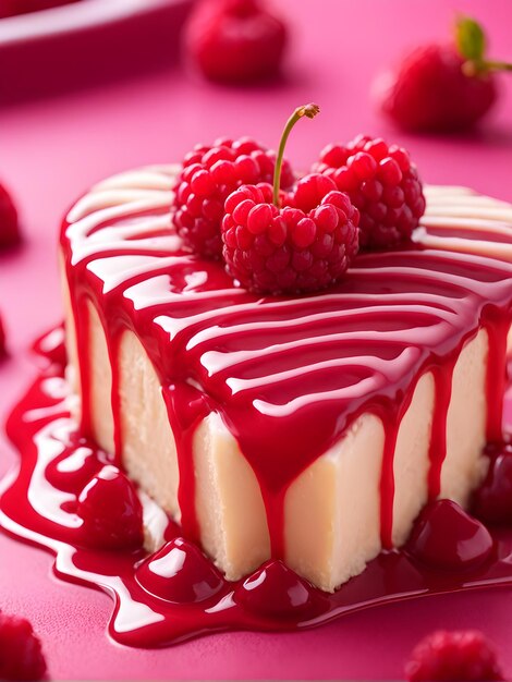 Foto cheesecake alla vaniglia a forma di cuore a forma di lampone