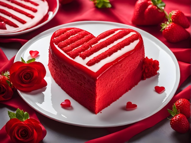 heartshaped red cake with roses