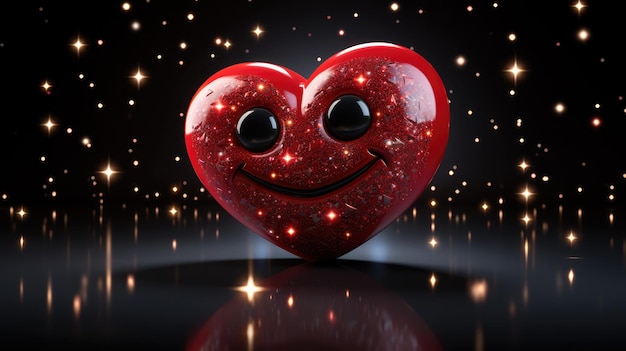 Красный смайлик в форме сердца со сверкающими звездами вокруг него
