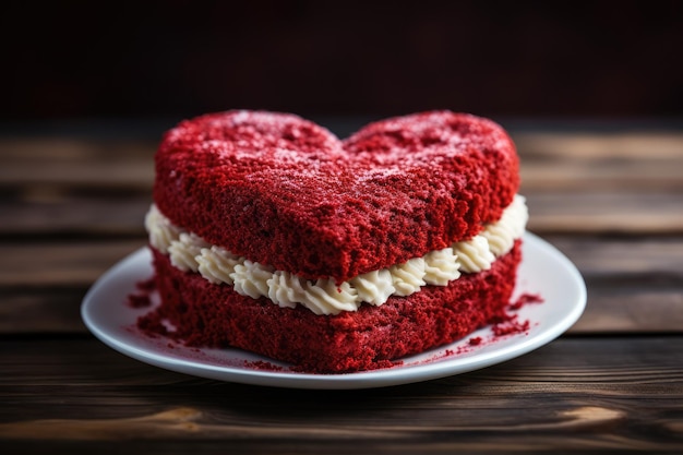 Foto torta di velluto rosso a forma di cuore dolce e delizioso dessert per l'amore