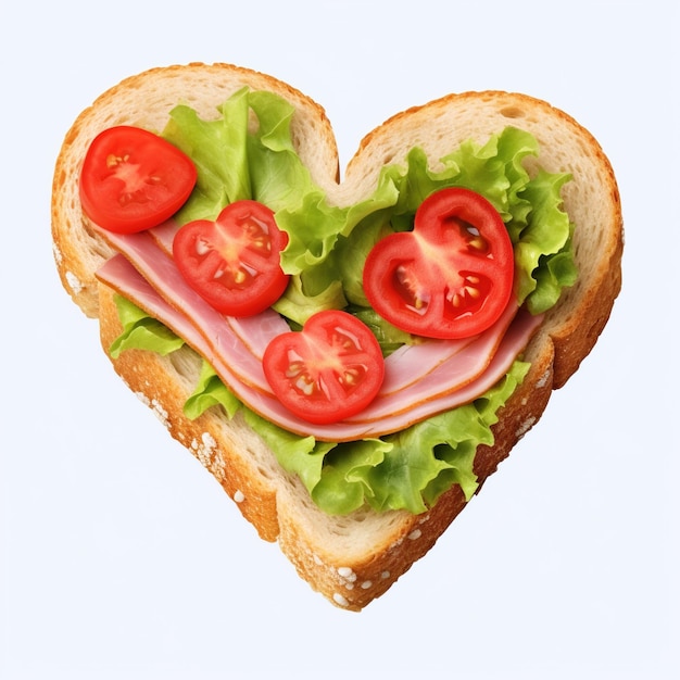 Heartshaped sandwich with ham tomato and lettuce