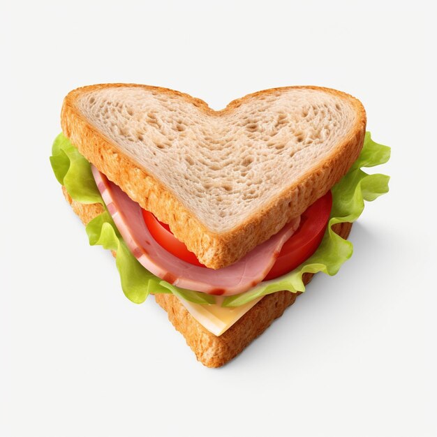 Heartshaped sandwich with lettuce tomato cheese and ham