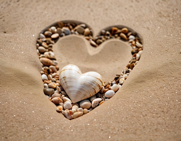 Photo heartshaped seashell on the beach