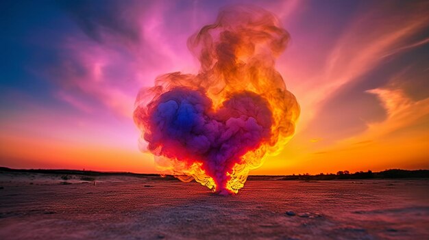 Photo heartshaped smoke dessert sunset and generative ai