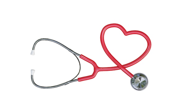 Heartshaped stethoscope on white background