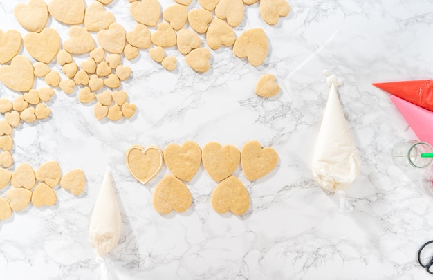 Heartshaped sugar cookies with royal icing