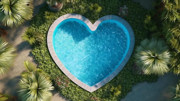 Photo a heartshaped swimming pool with lush green surroundings