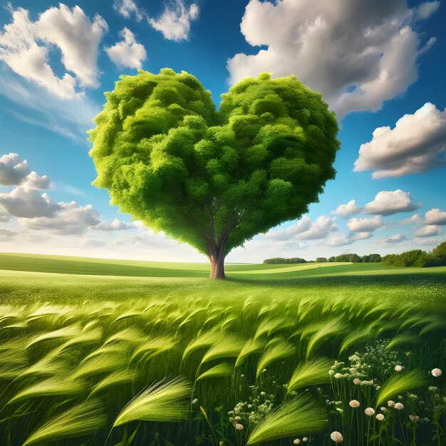 Heartshaped Tree in Green Meadow