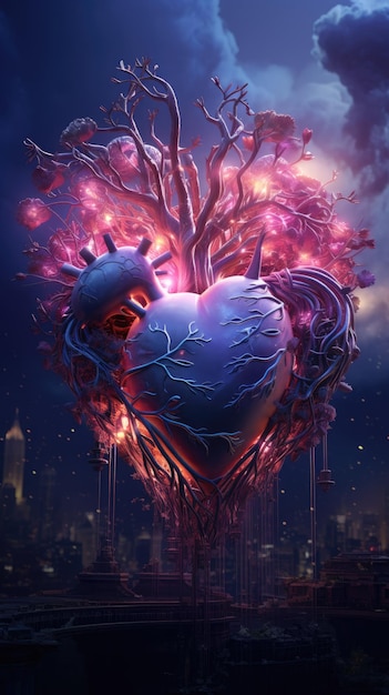 A heartshaped tree illuminated with lights