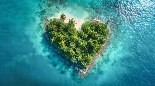 A heartshaped tropical island paradise in the open ocean