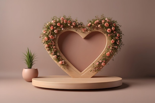 사진 화장품 및 미용 제품 프레젠테이션을 위한 꽃 모양의 심장 모형 포디움