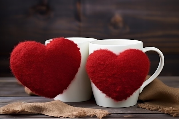 Два кофейных стакана с пенопластовыми сердцами