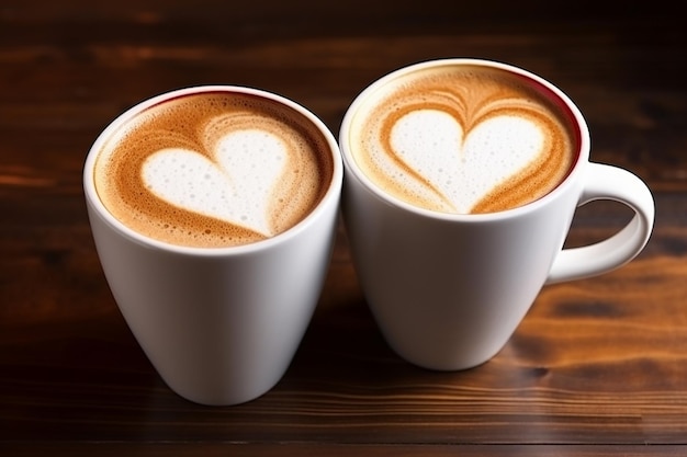 Heartwarming Brew Two Coffee Mugs with Foam Hearts