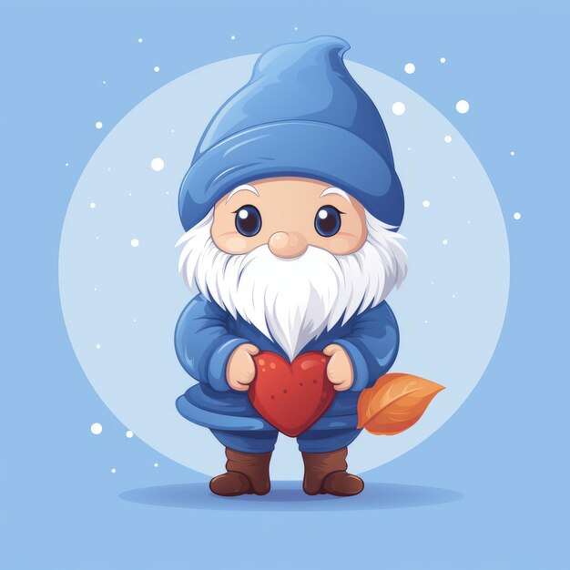 Heartwarming cherubic gnome a charming autumn cartoon delight in cornflower blue plain background