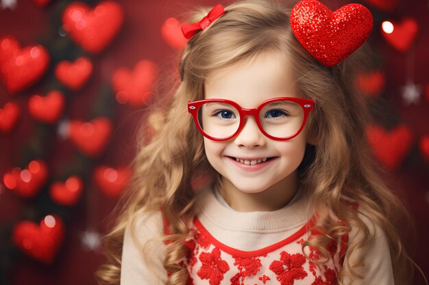 Heartwarming Holiday Little Girl with Christmas Hearts