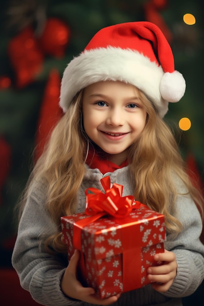 Heartwarming Holiday Little Girl with Christmas Hearts