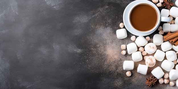 Heartwarming Hot Cocoa Amidst Cozy Marshmallows Flat Lay View