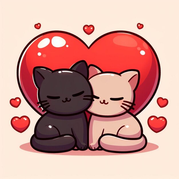 Heartwarming illustration of tow loving cats cute cats black and brown cats cute loving cats