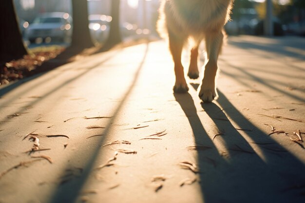 Photo heartwarming image of a dogs paw shadow on a sunlit sidewalk capturing the essence of joyful walks and companionship