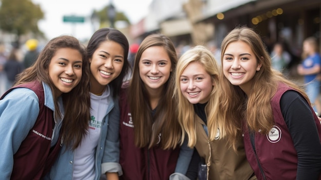 A heartwarming image portraying a group of young volunteers actively involved in community service p