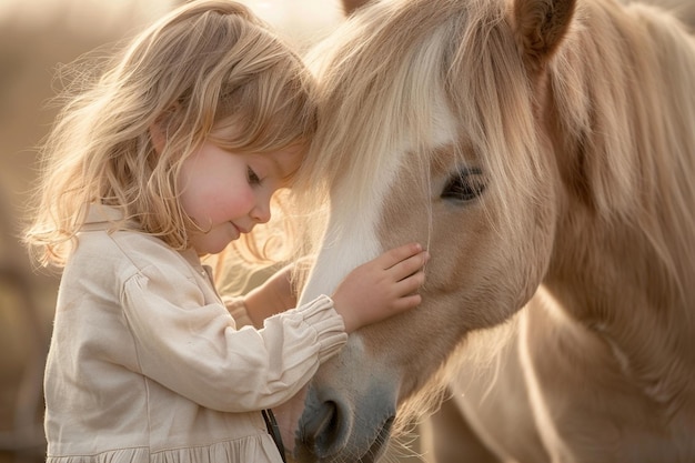 A heartwarming image of a small child gently brush generative ai