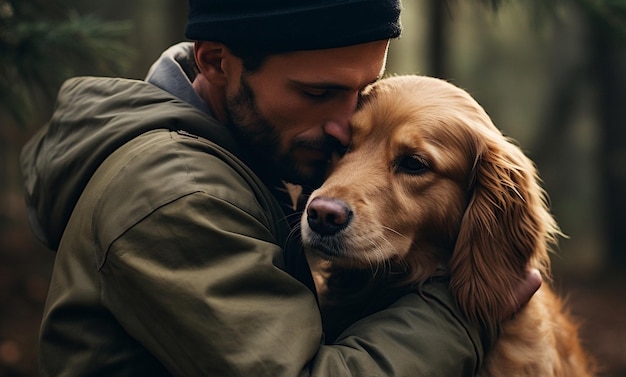 Фото Восхитительный момент: мужчина ласково обнимается со своей собакой