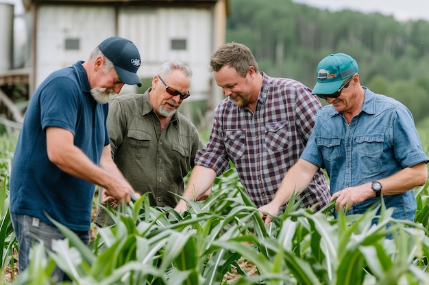 Восхитительная фотография семьи, работающей вместе на кукурузном поле