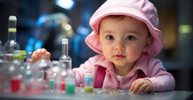 Photo heartwarming picture of a baby scientist engaged in innovative research exploring a cure for a dang