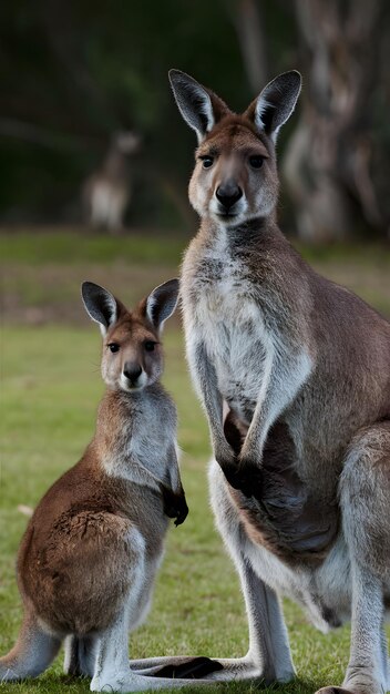 Foto heartwarming portrait of kangaroo mother and son in natural habitat vertical mobile wallpaper