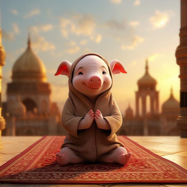 Photo a heartwarming representation piglet from winnie pooh embraces diversity performing namaz in musli