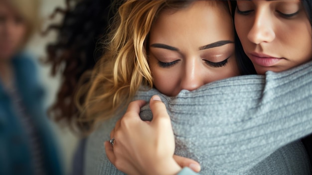 Photo a heartwarming scene of friends comforting each other during a difficult time